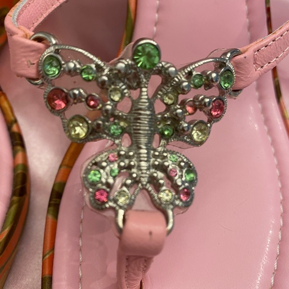A S STUDIO SIZE 38 (US 7.5) PLATFORM SANDALS EACH HAS PINK/GREEN JEWEL BUTTERFLY - Picture 2 of 8